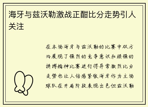 海牙与兹沃勒激战正酣比分走势引人关注